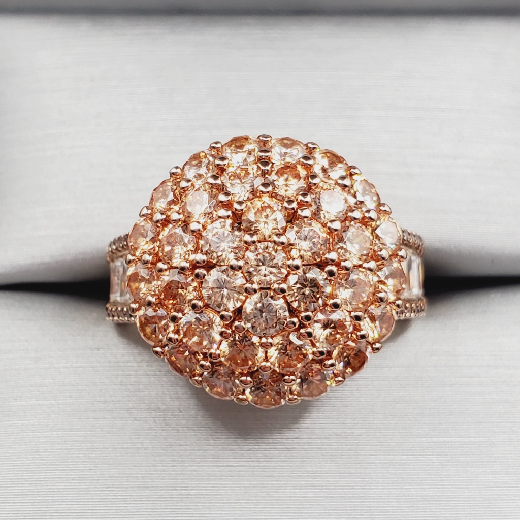 Champagne  Chocolate  White Diamond Simulants 18k Rose Gold 925 Silver Ring